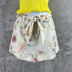 Caroline Constas Floral Linen Crochet Belted Short Women's Small